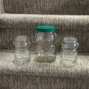 Lot of three  KRAFT Bear-Shaped Glass Jars with Green Lid vintage